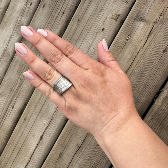 Upcycled Antique 1907 Teddy Bear Alphabet Vintage Spoon Ring‎ 6.5 - Picture 3 of 7